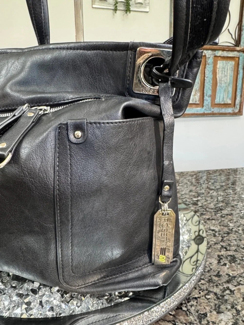 Rossetti Black faux Leather Shoulder Bag - Classic Everyday Tote